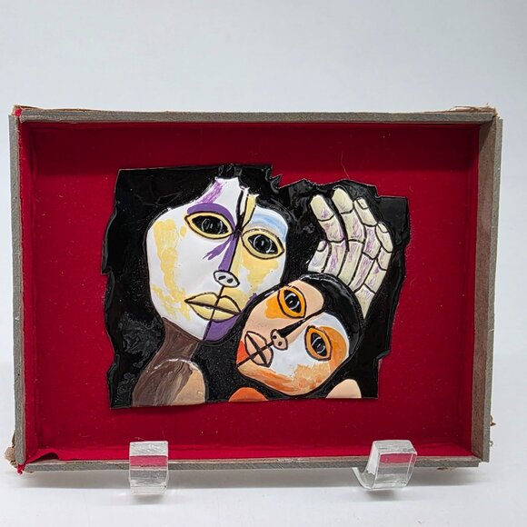 Oswaldo Guayasamin Ecuadorian Artist Mother & Child Enamel on Metal Artwork - Picture 2 of 9
